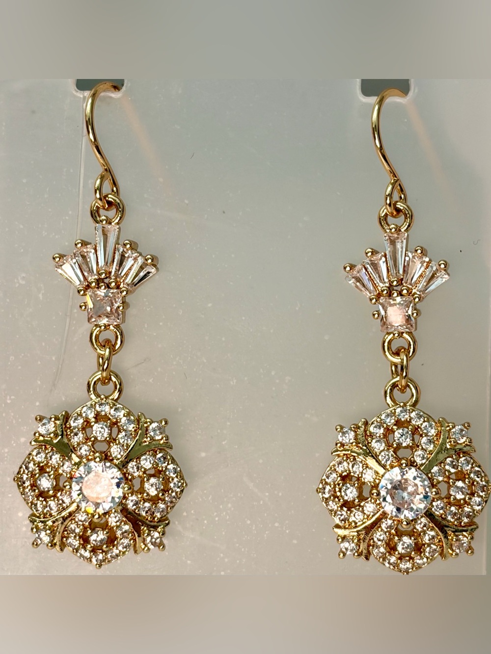 18K Gold Plated Stainless Steel Crystal Floral Dangle Earrings